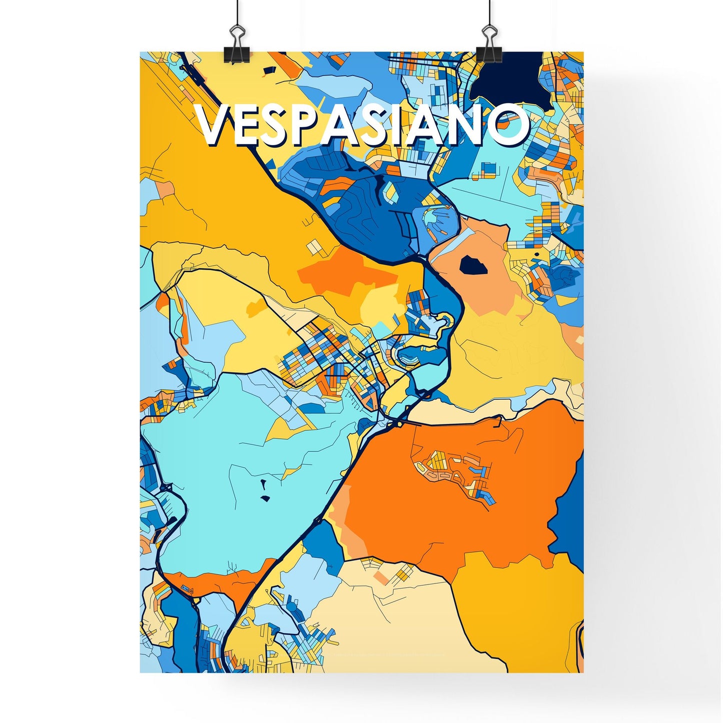 VESPASIANO BRAZIL Vibrant Colorful Art Map Poster Blue Orange