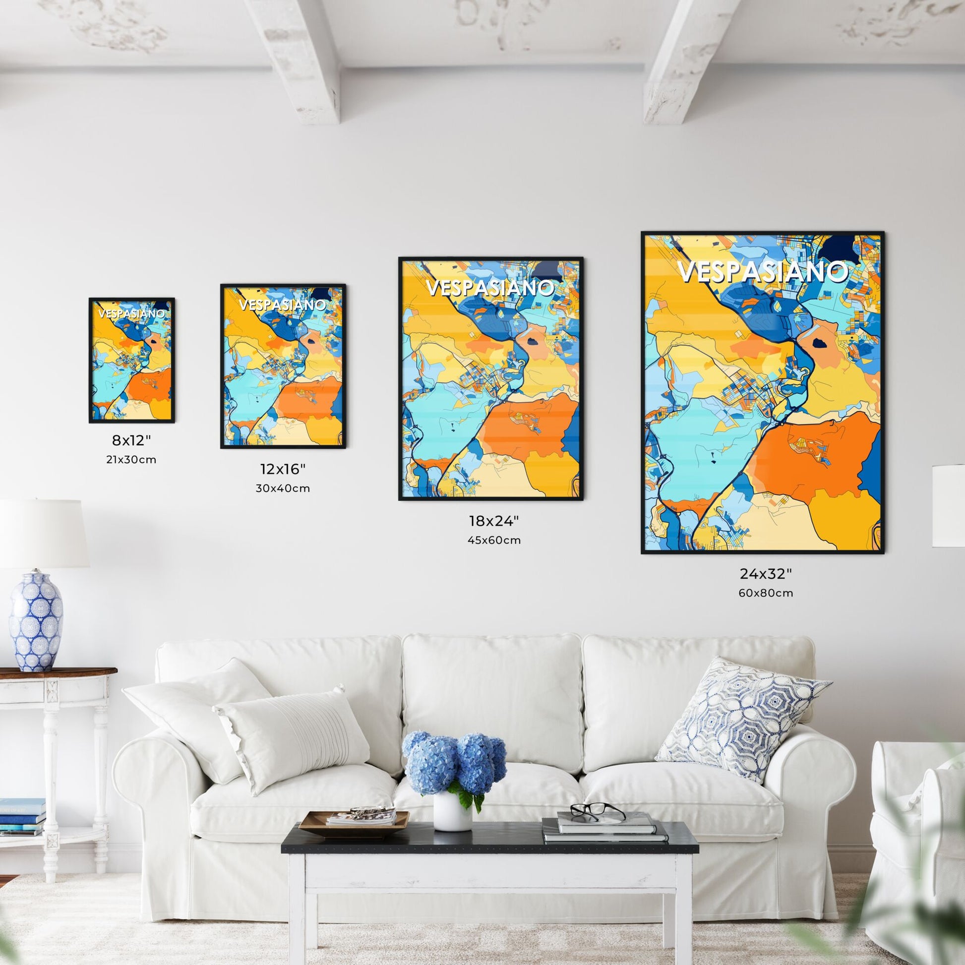 VESPASIANO BRAZIL Vibrant Colorful Art Map Poster Blue Orange