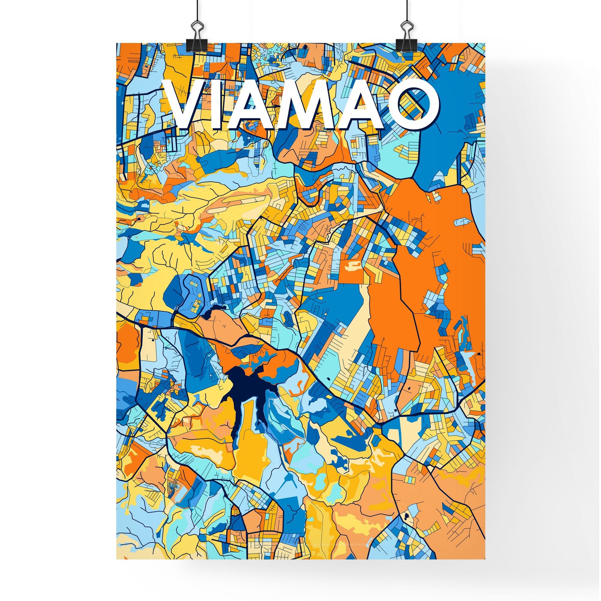 VIAMAO BRAZIL Vibrant Colorful Art Map Poster Blue Orange