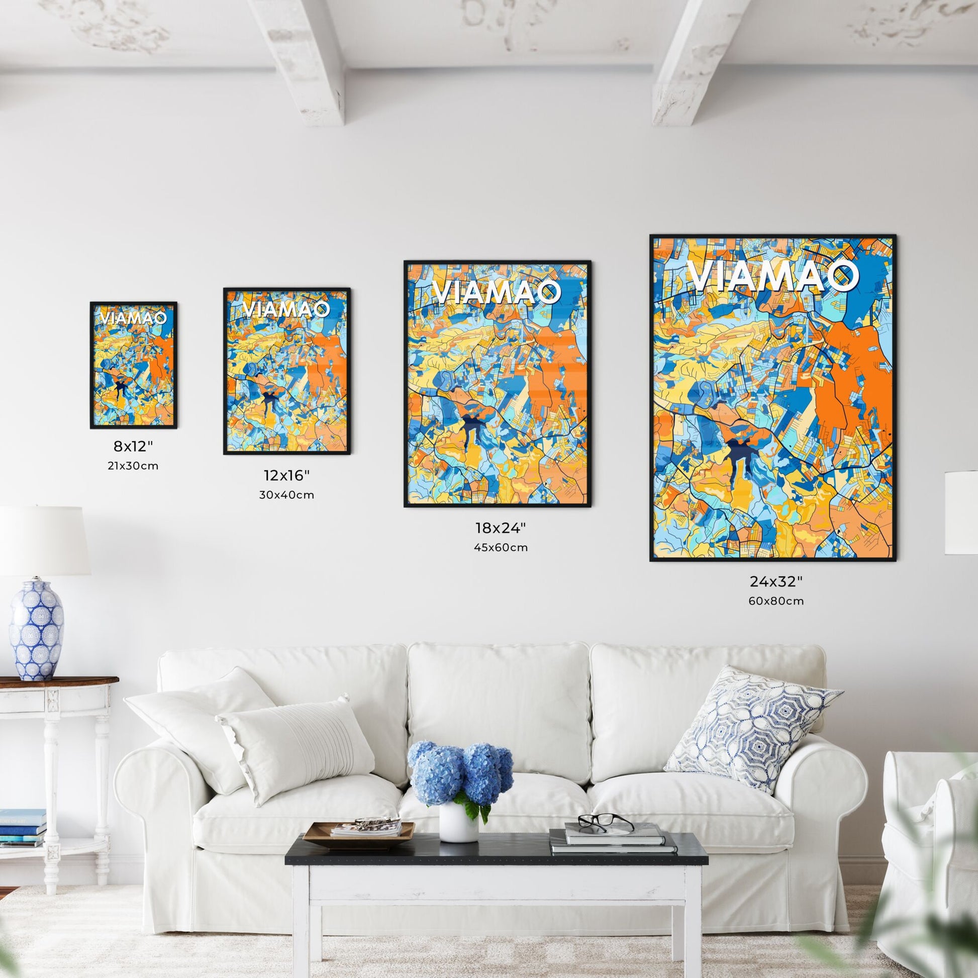 VIAMAO BRAZIL Vibrant Colorful Art Map Poster Blue Orange