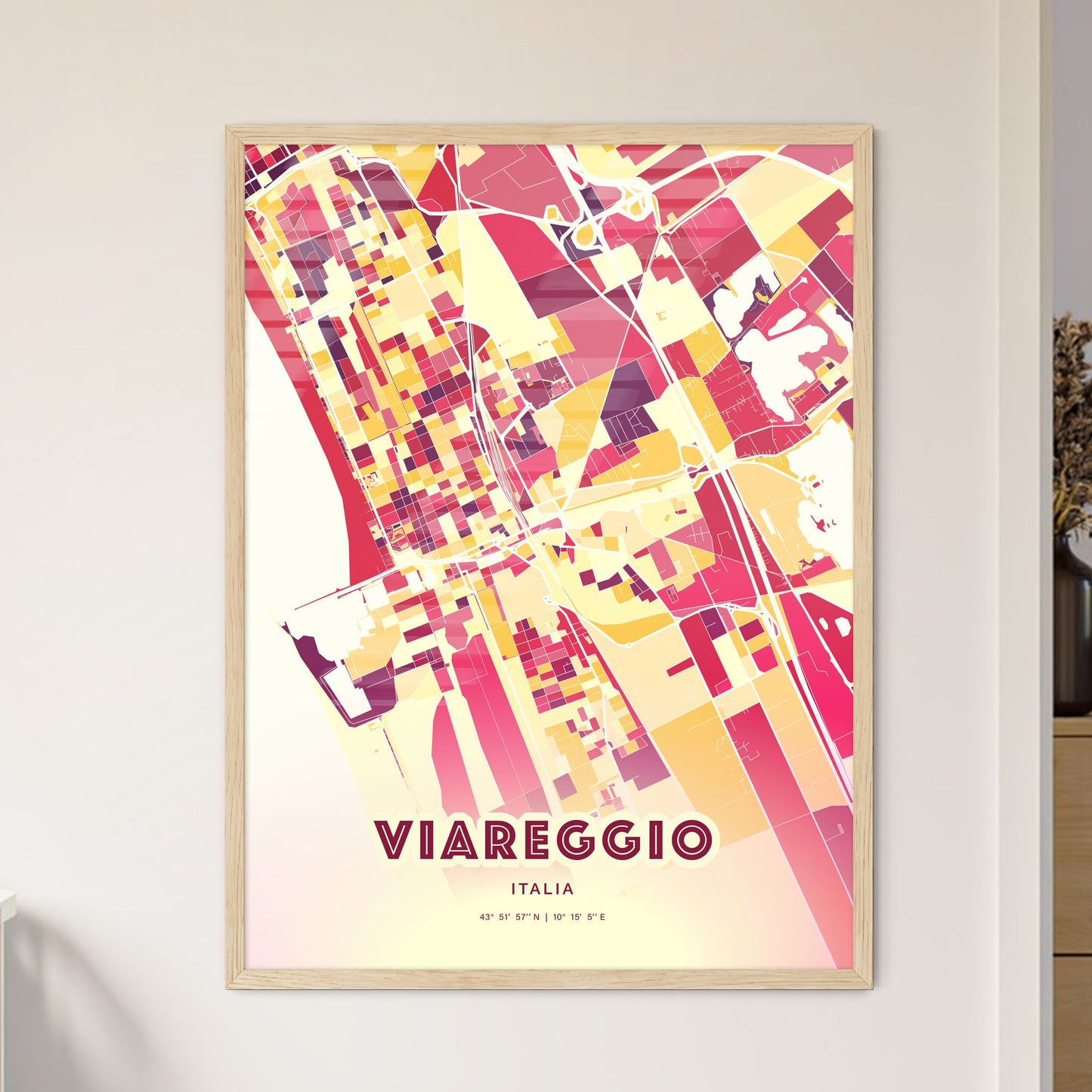 Colorful Viareggio Italy Fine Art Map Hot Red