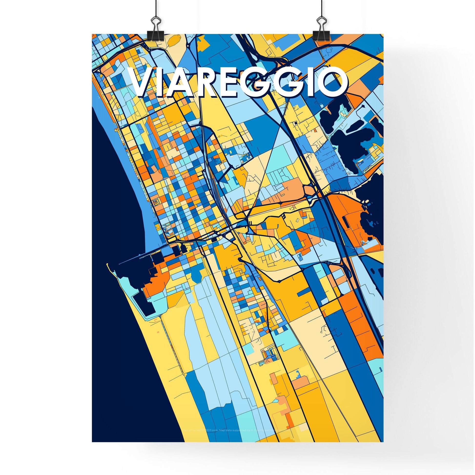 VIAREGGIO ITALY Vibrant Colorful Art Map Poster Blue Orange