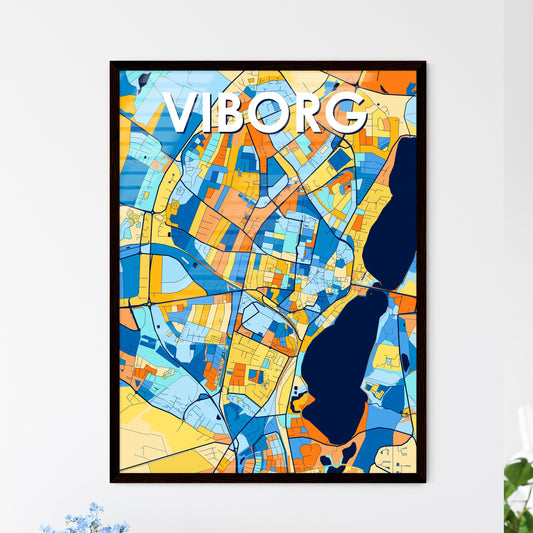 VIBORG DENMARK Vibrant Colorful Art Map Poster Blue Orange