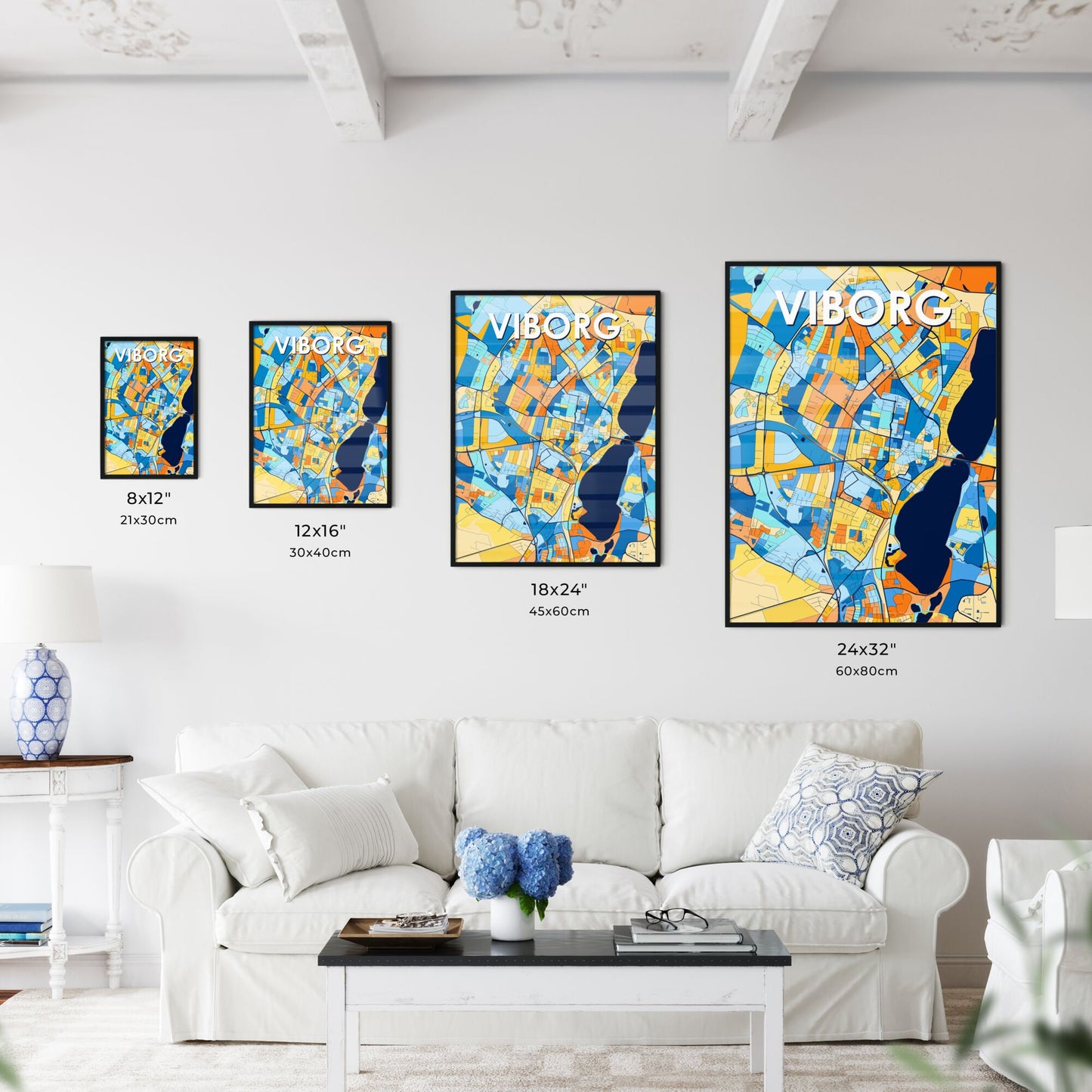 VIBORG DENMARK Vibrant Colorful Art Map Poster Blue Orange