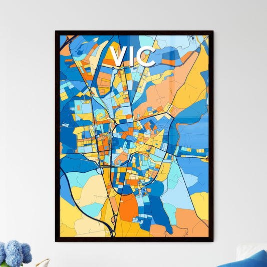 VIC SPAIN Vibrant Colorful Art Map Poster Blue Orange