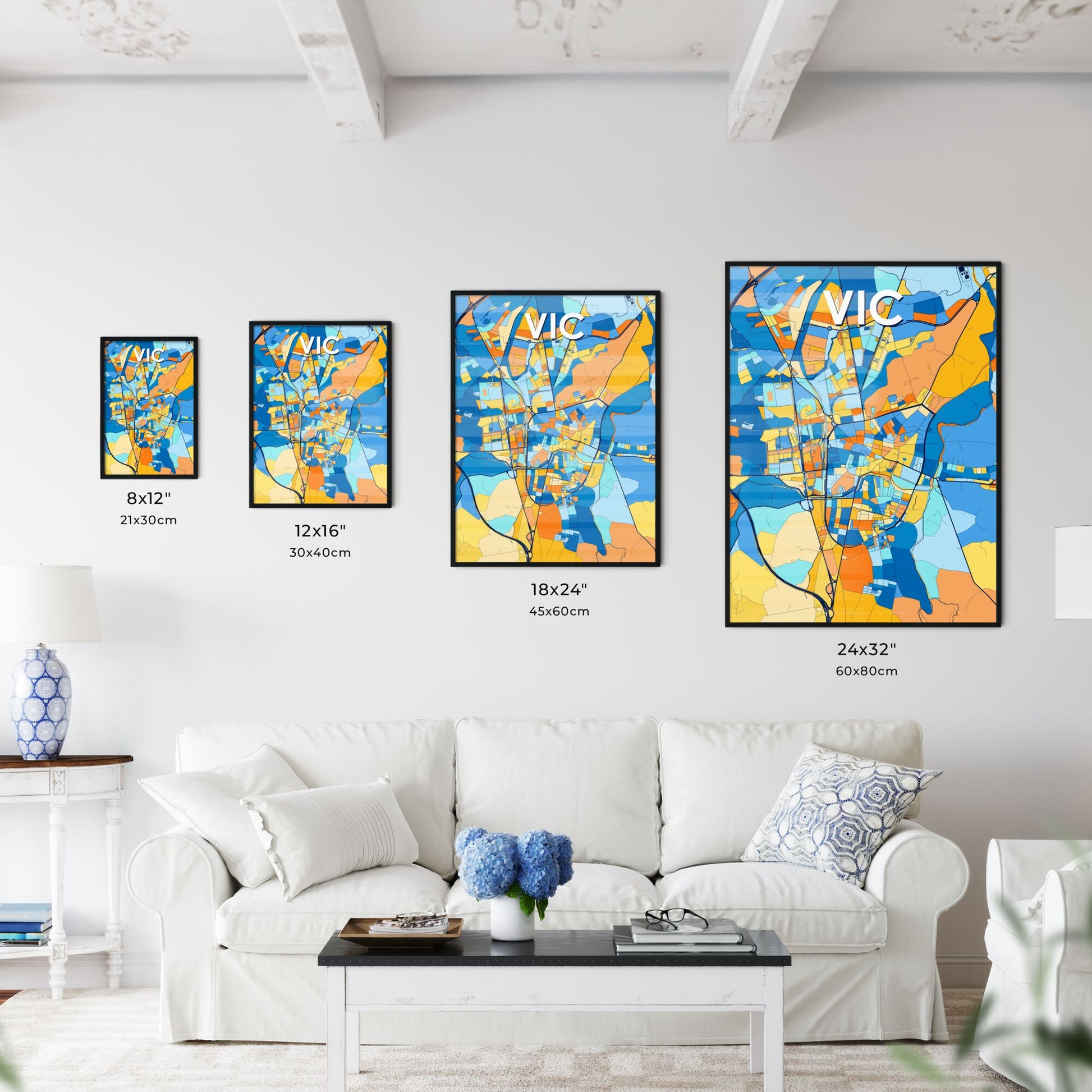 VIC SPAIN Vibrant Colorful Art Map Poster Blue Orange