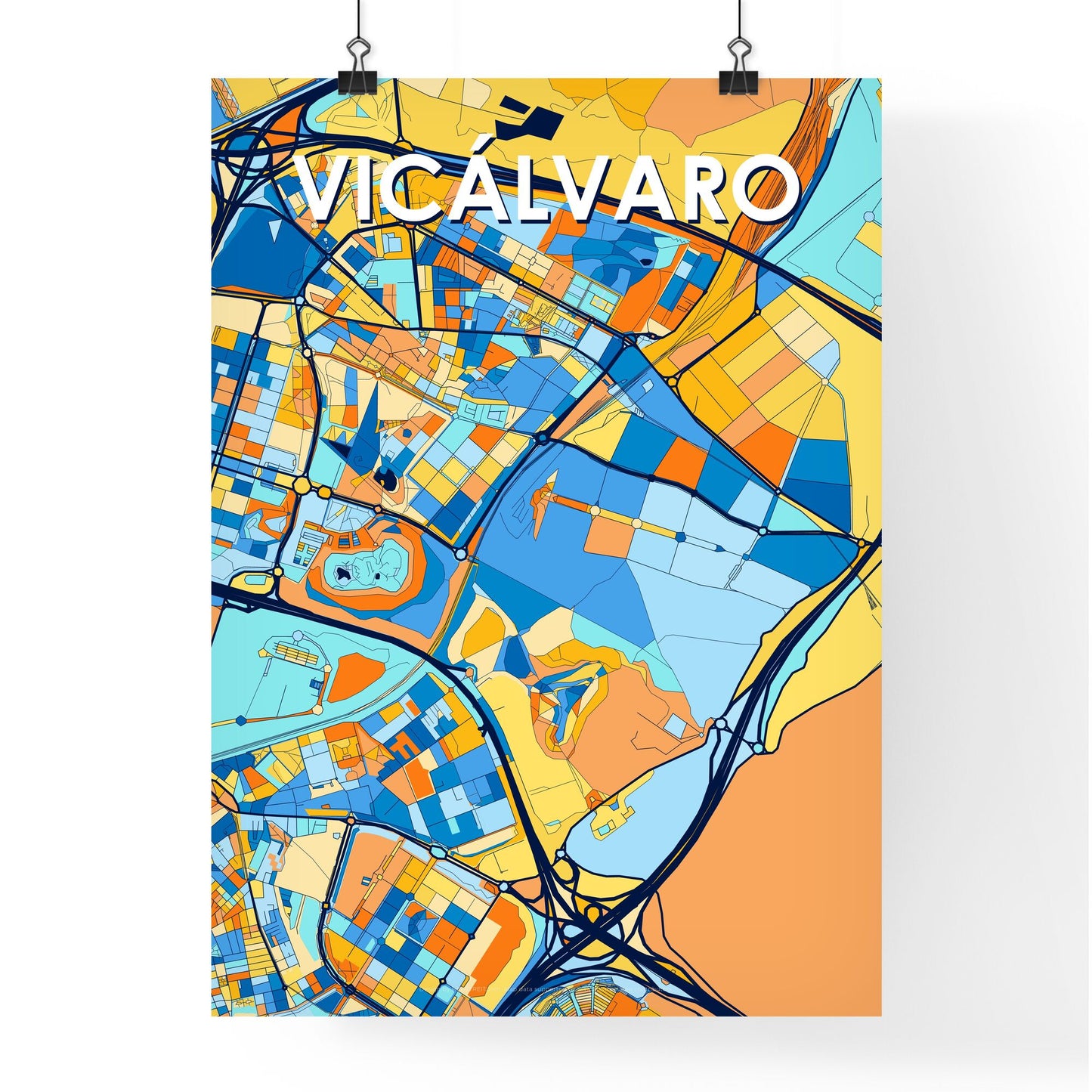 VICÁLVARO SPAIN Vibrant Colorful Art Map Poster Blue Orange