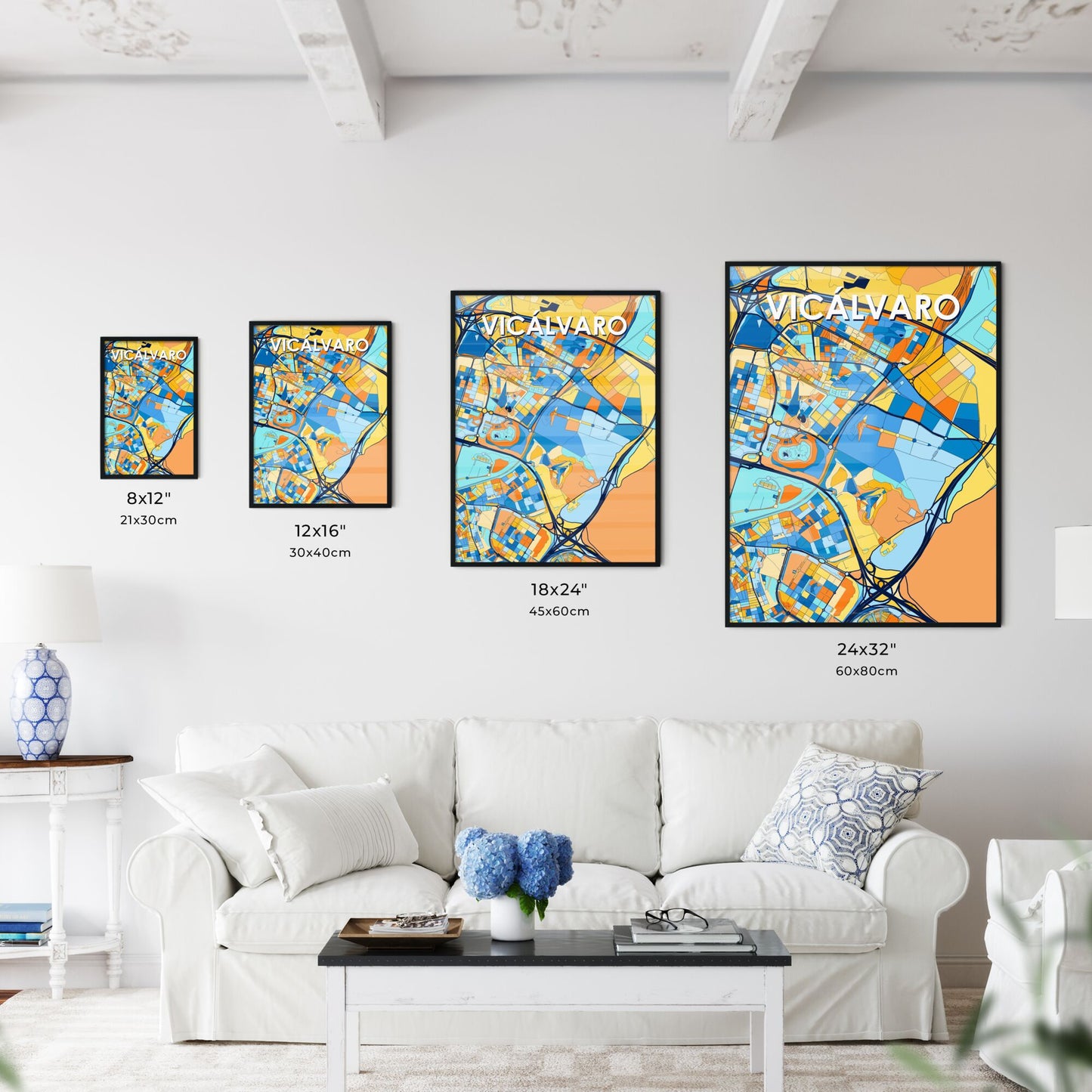 VICÁLVARO SPAIN Vibrant Colorful Art Map Poster Blue Orange