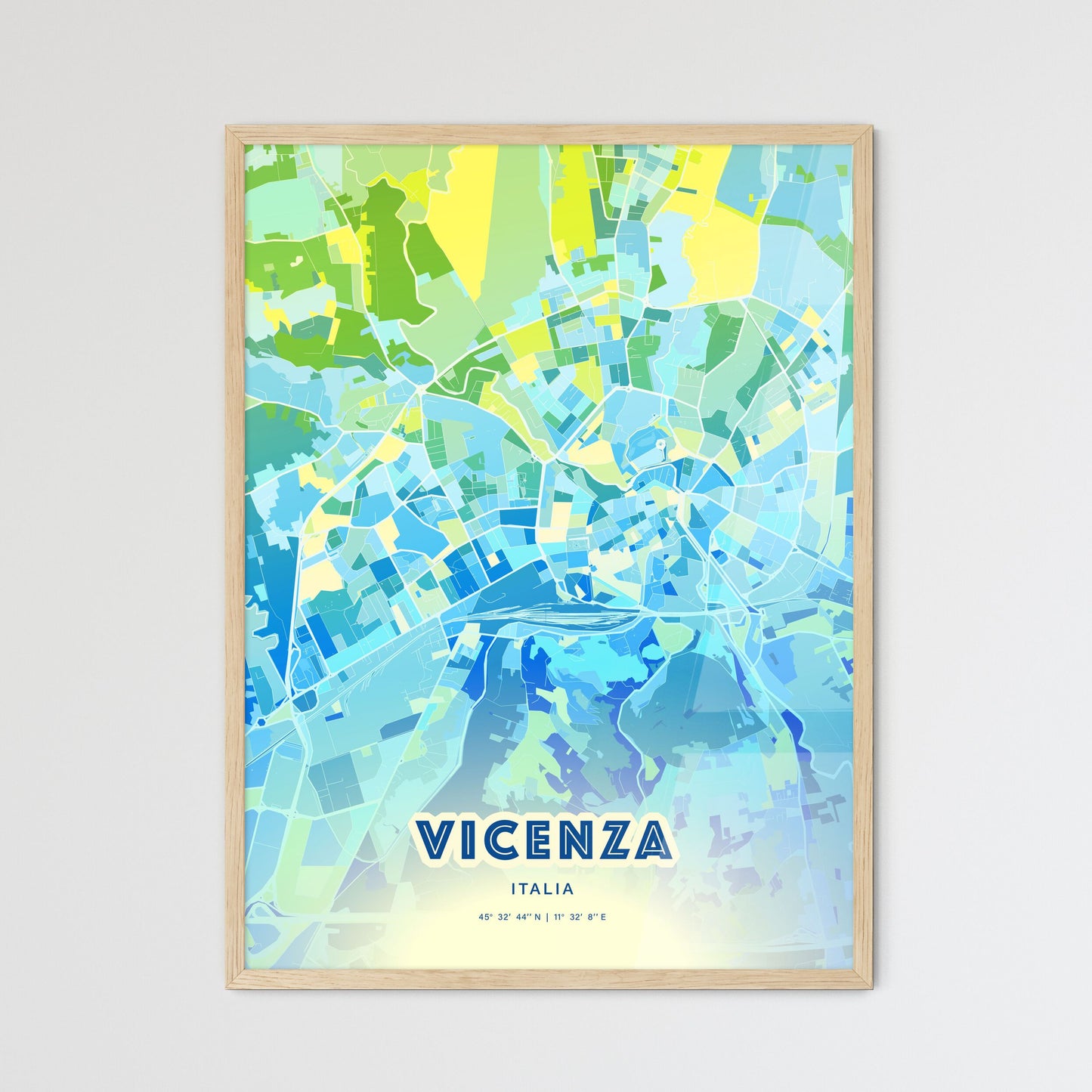 Colorful Vicenza Italy Fine Art Map Cool Blue