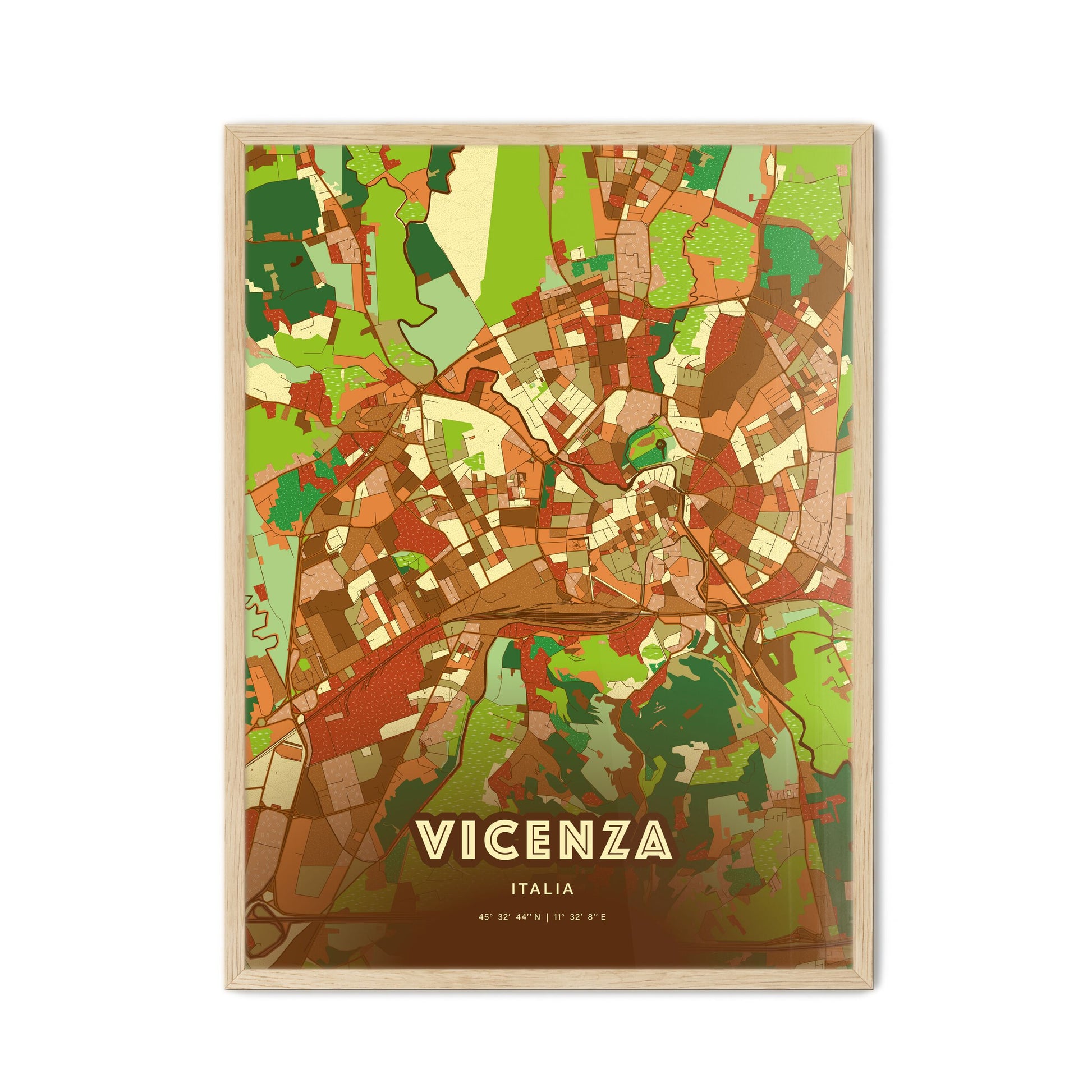 Colorful Vicenza Italy Fine Art Map Farmhouse