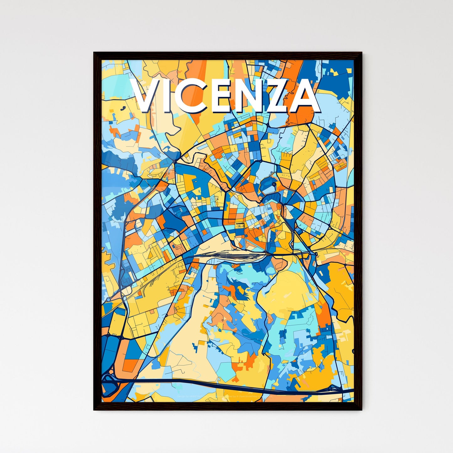 VICENZA ITALY Vibrant Colorful Art Map Poster Blue Orange