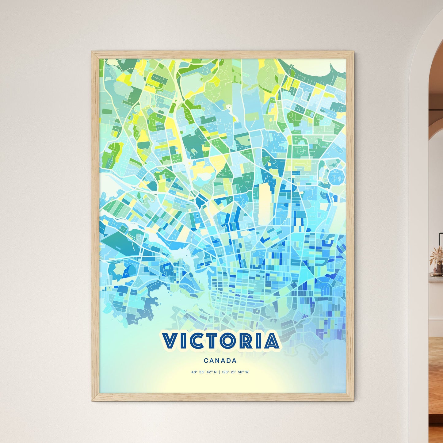 Colorful Victoria Canada Fine Art Map Cool Blue