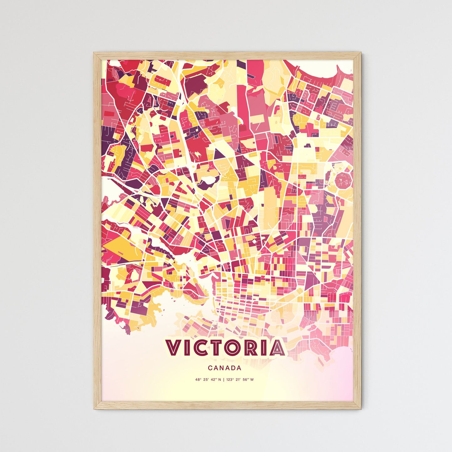 Colorful Victoria Canada Fine Art Map Hot Red