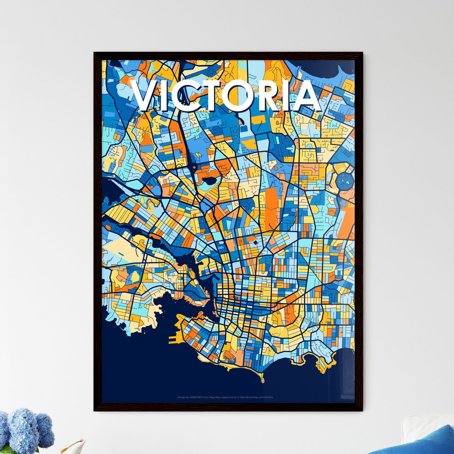 VICTORIA CANADA Vibrant Colorful Art Map Poster Blue Orange