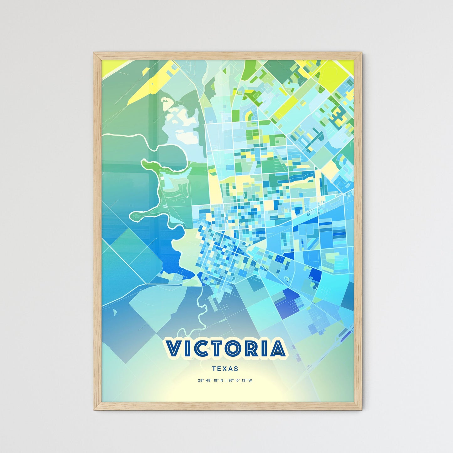 Colorful Victoria Texas Fine Art Map Cool Blue