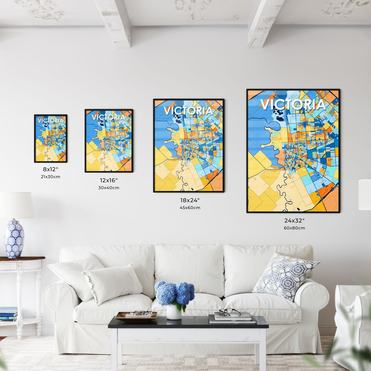 VICTORIA TEXAS Vibrant Colorful Art Map Poster Blue Orange