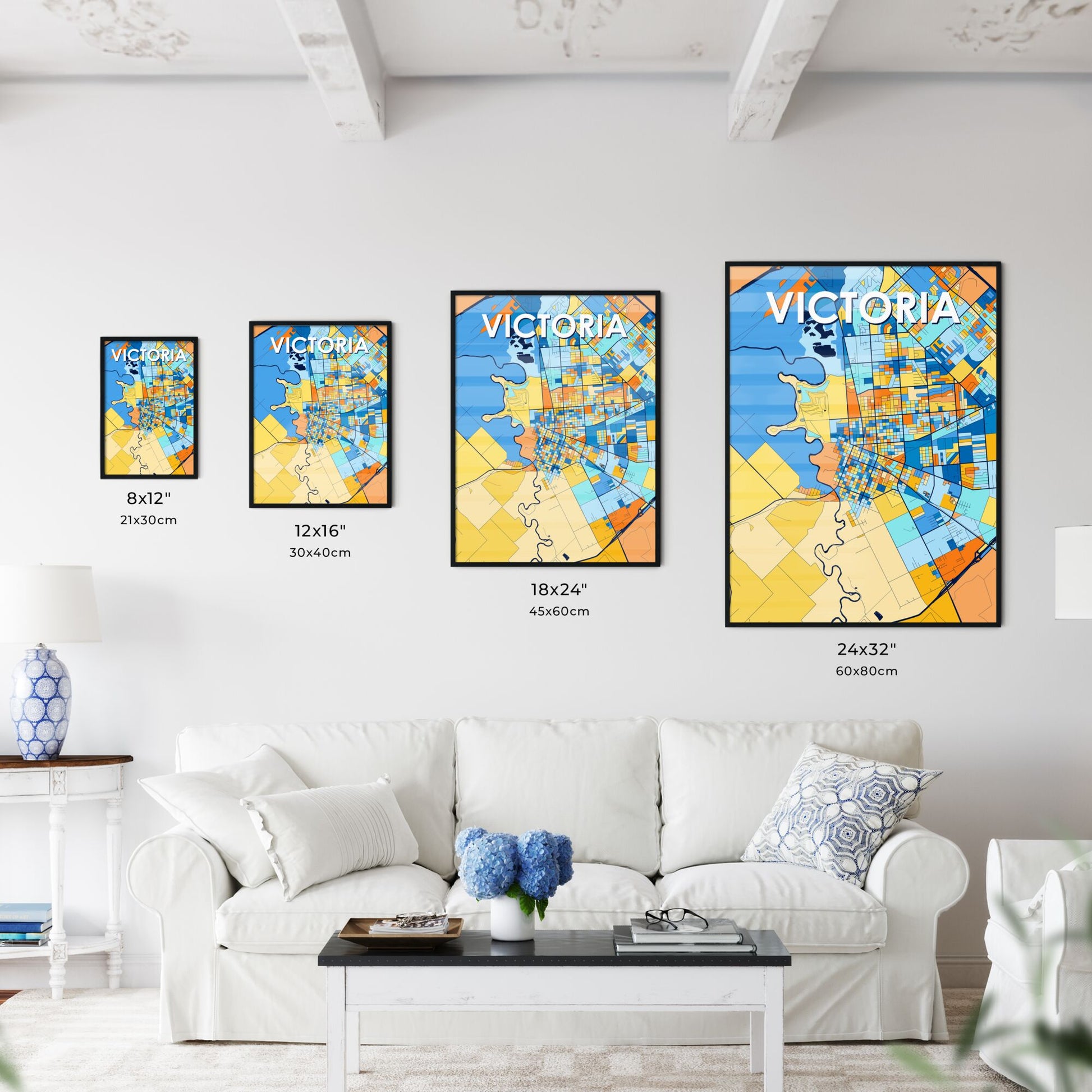 VICTORIA TEXAS Vibrant Colorful Art Map Poster Blue Orange