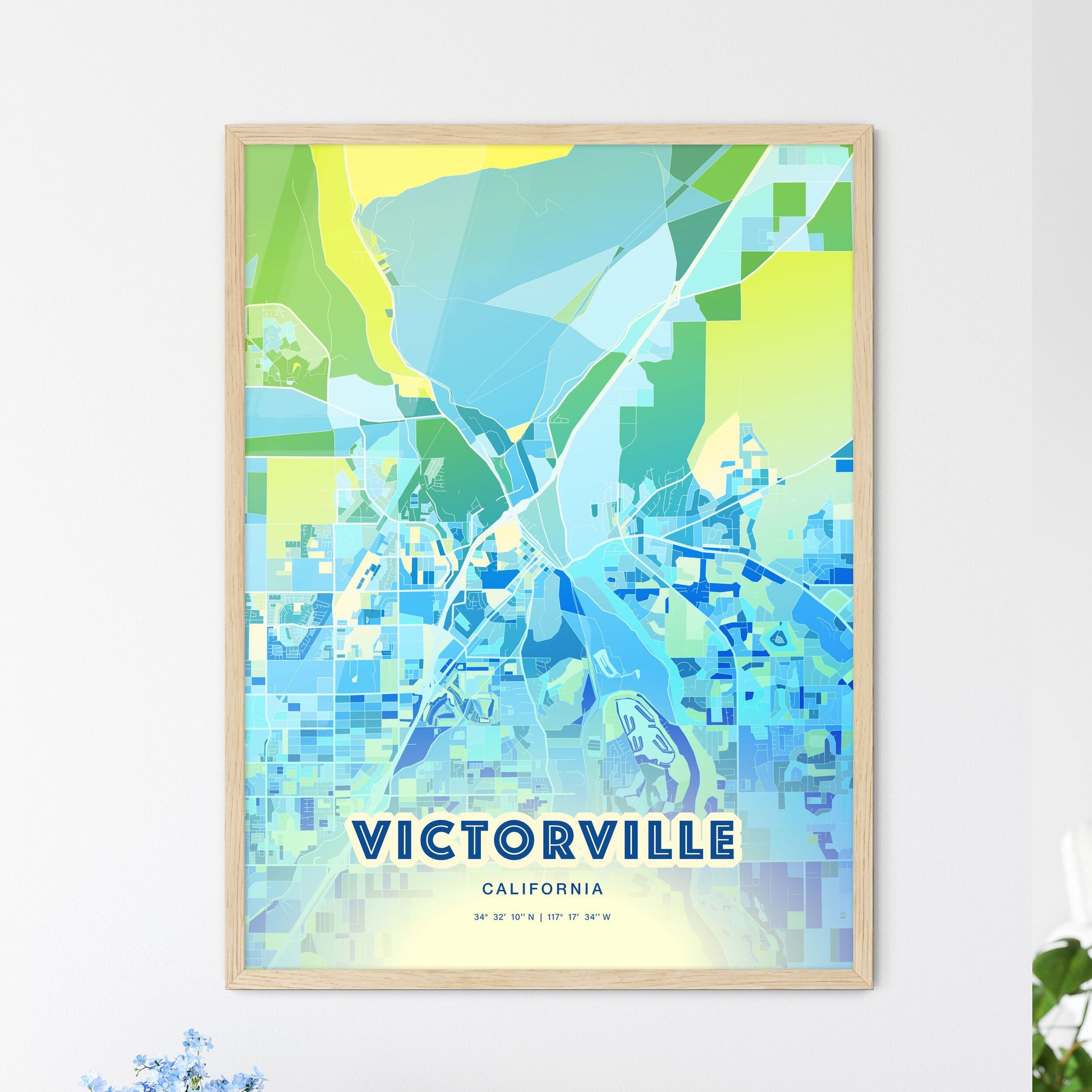 Colorful Victorville California Fine Art Map Cool Blue