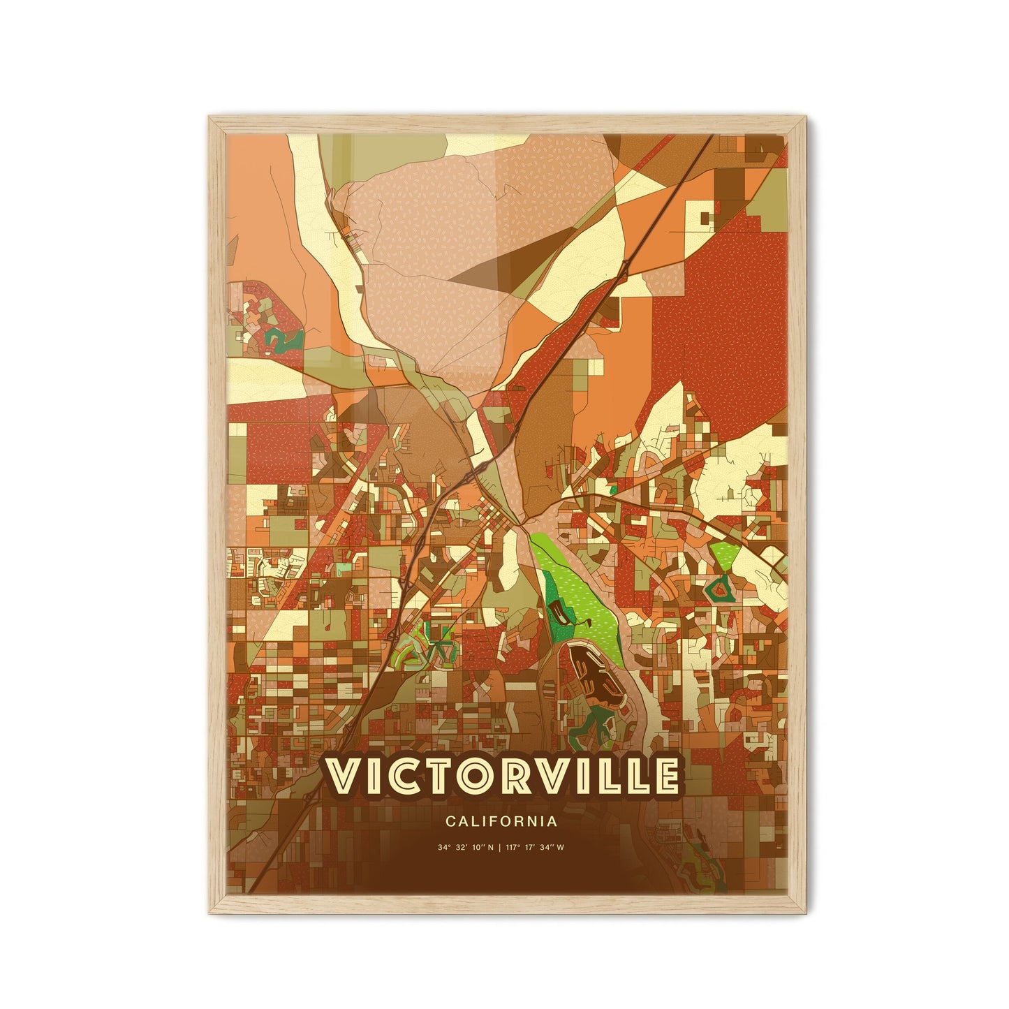 Colorful Victorville California Fine Art Map Farmhouse