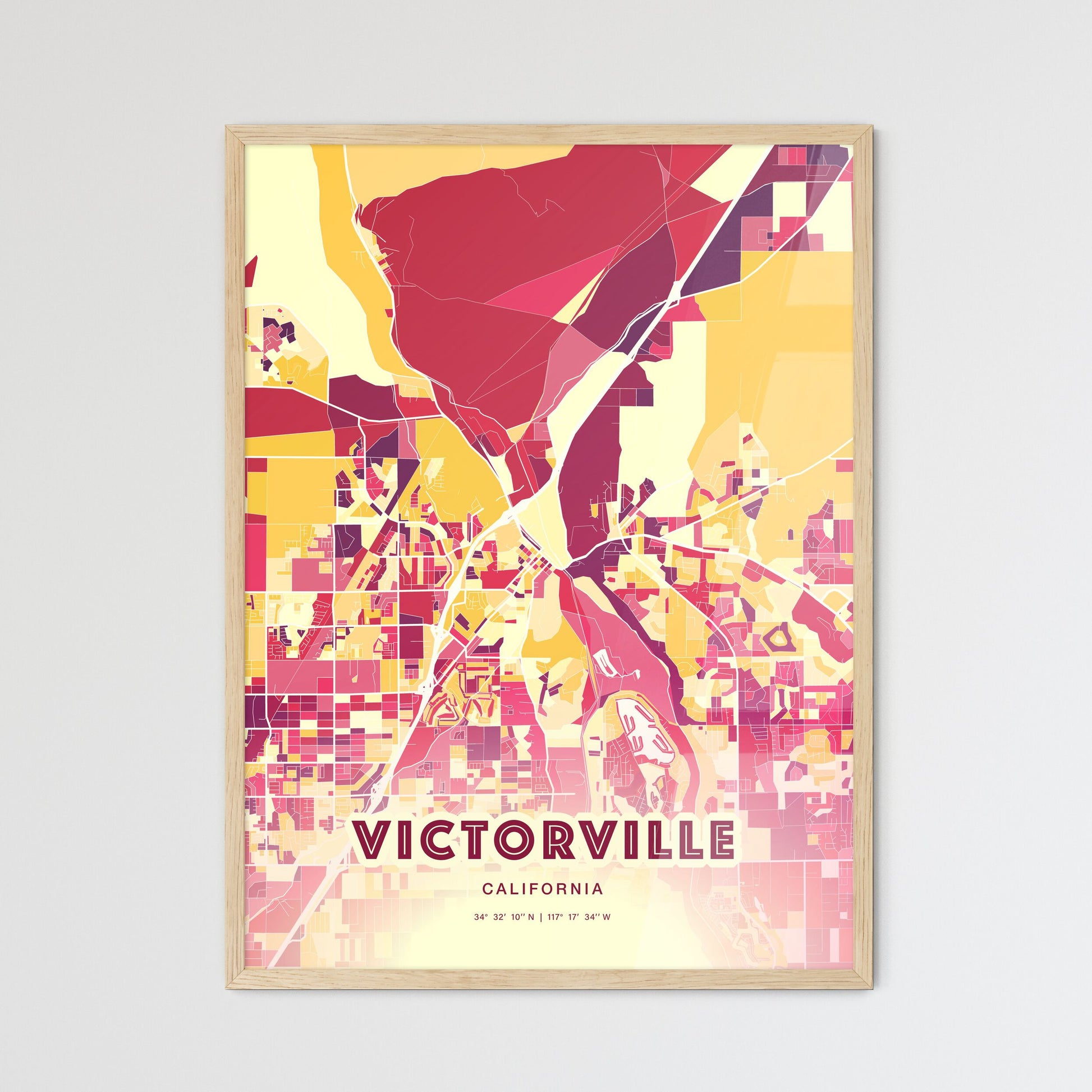 Colorful Victorville California Fine Art Map Hot Red