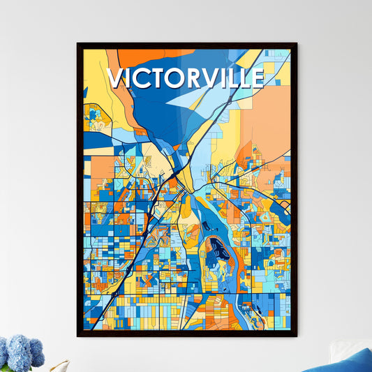 VICTORVILLE CALIFORNIA Vibrant Colorful Art Map Poster Blue Orange