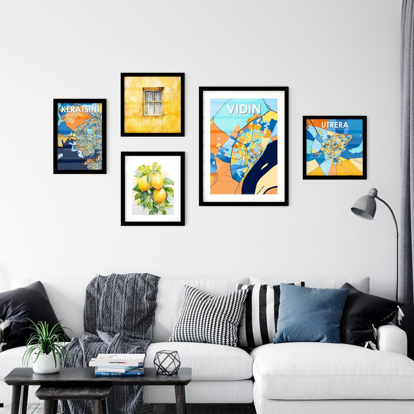 VIDIN BULGARIA Vibrant Colorful Art Map Poster Blue Orange