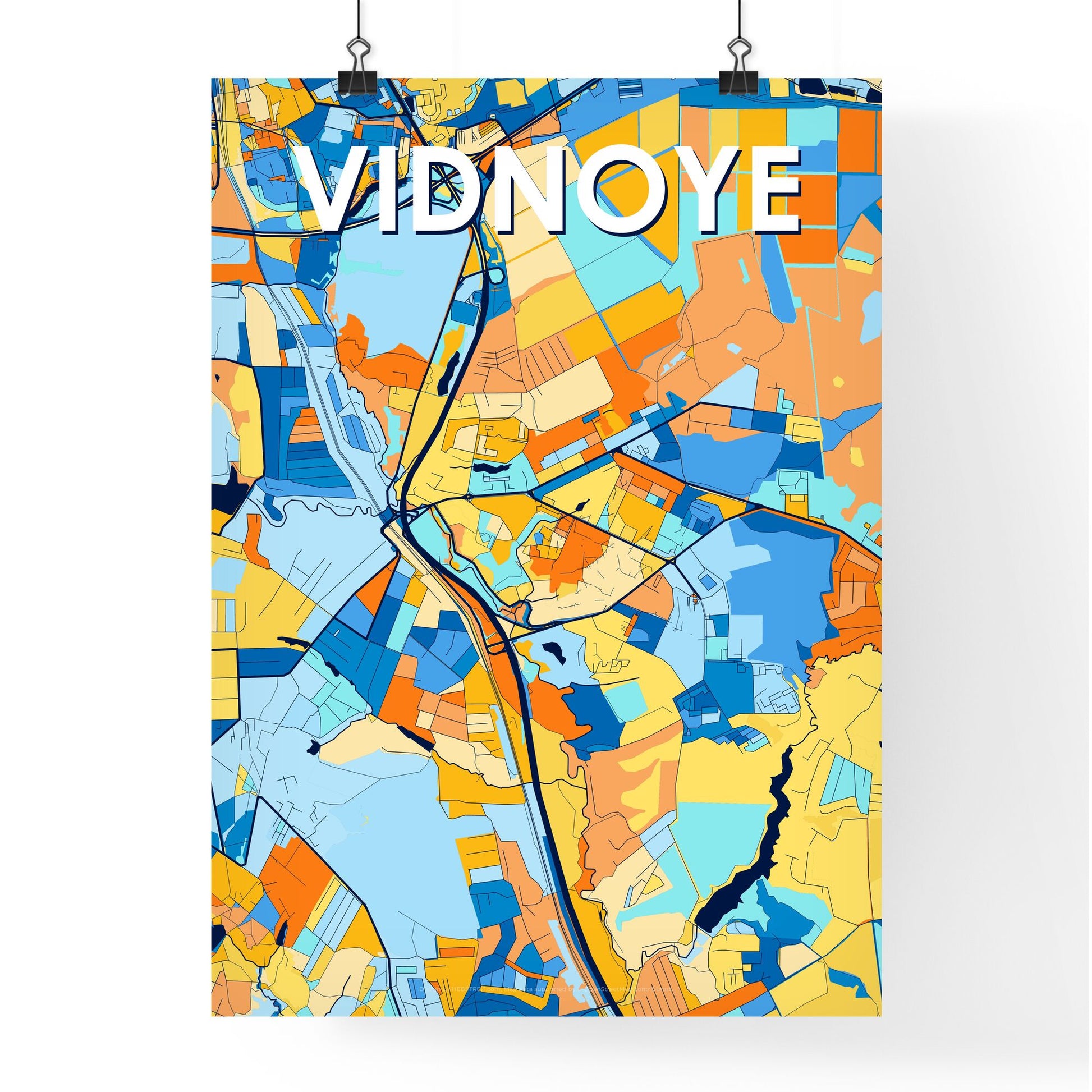 VIDNOYE RUSSIA Vibrant Colorful Art Map Poster Blue Orange