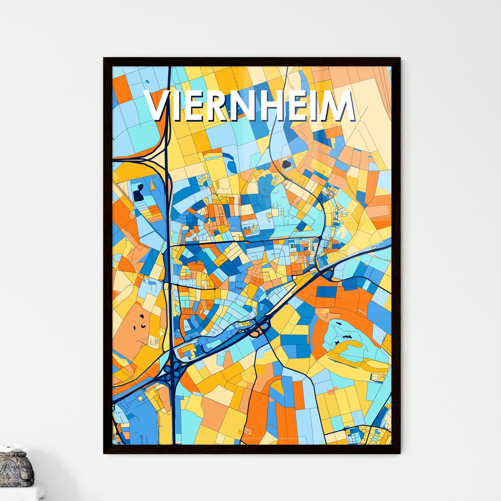 VIERNHEIM GERMANY Vibrant Colorful Art Map Poster Blue Orange