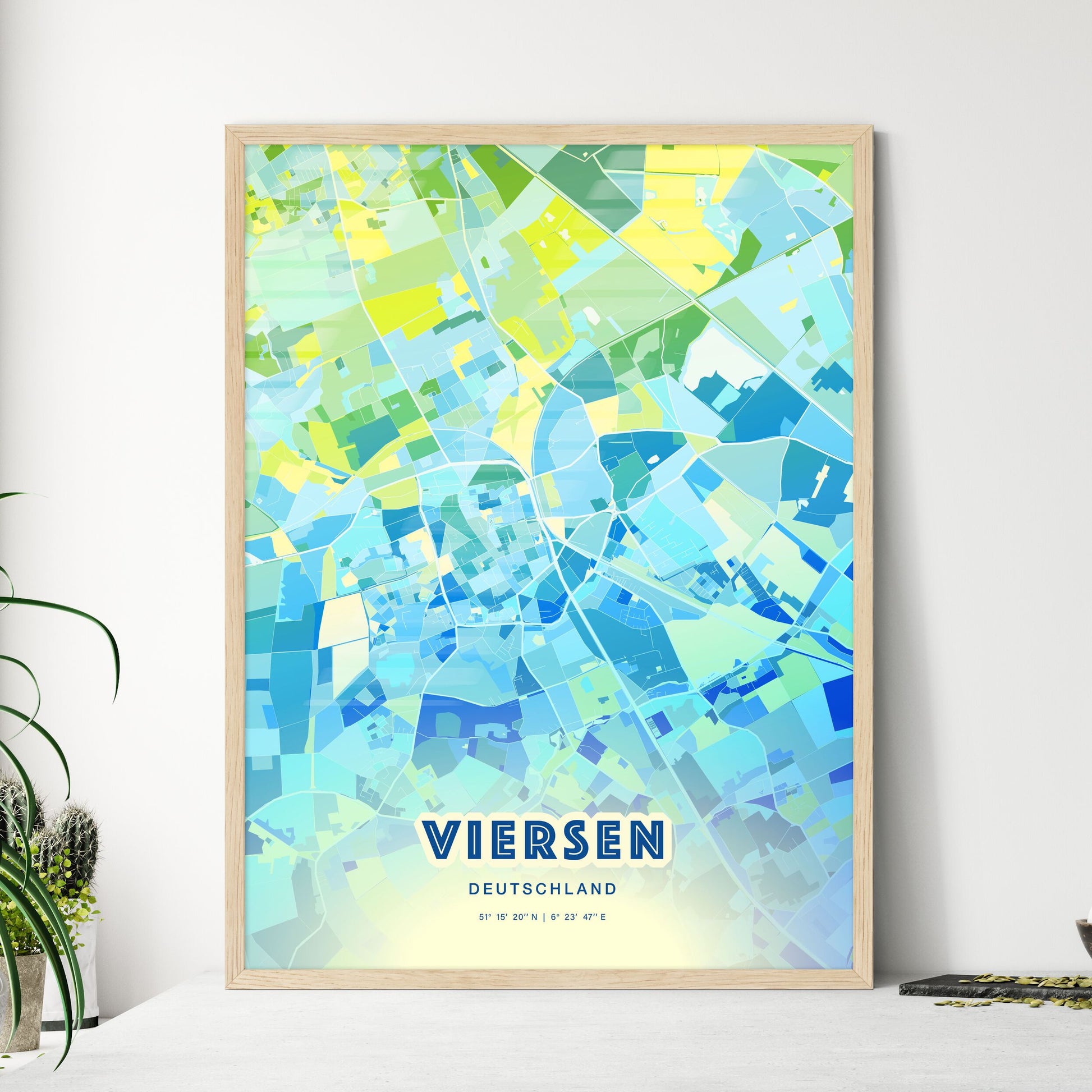 Colorful Viersen Germany Fine Art Map Cool Blue