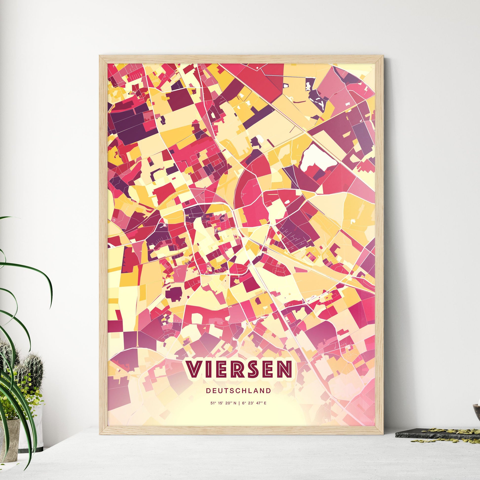 Colorful Viersen Germany Fine Art Map Hot Red