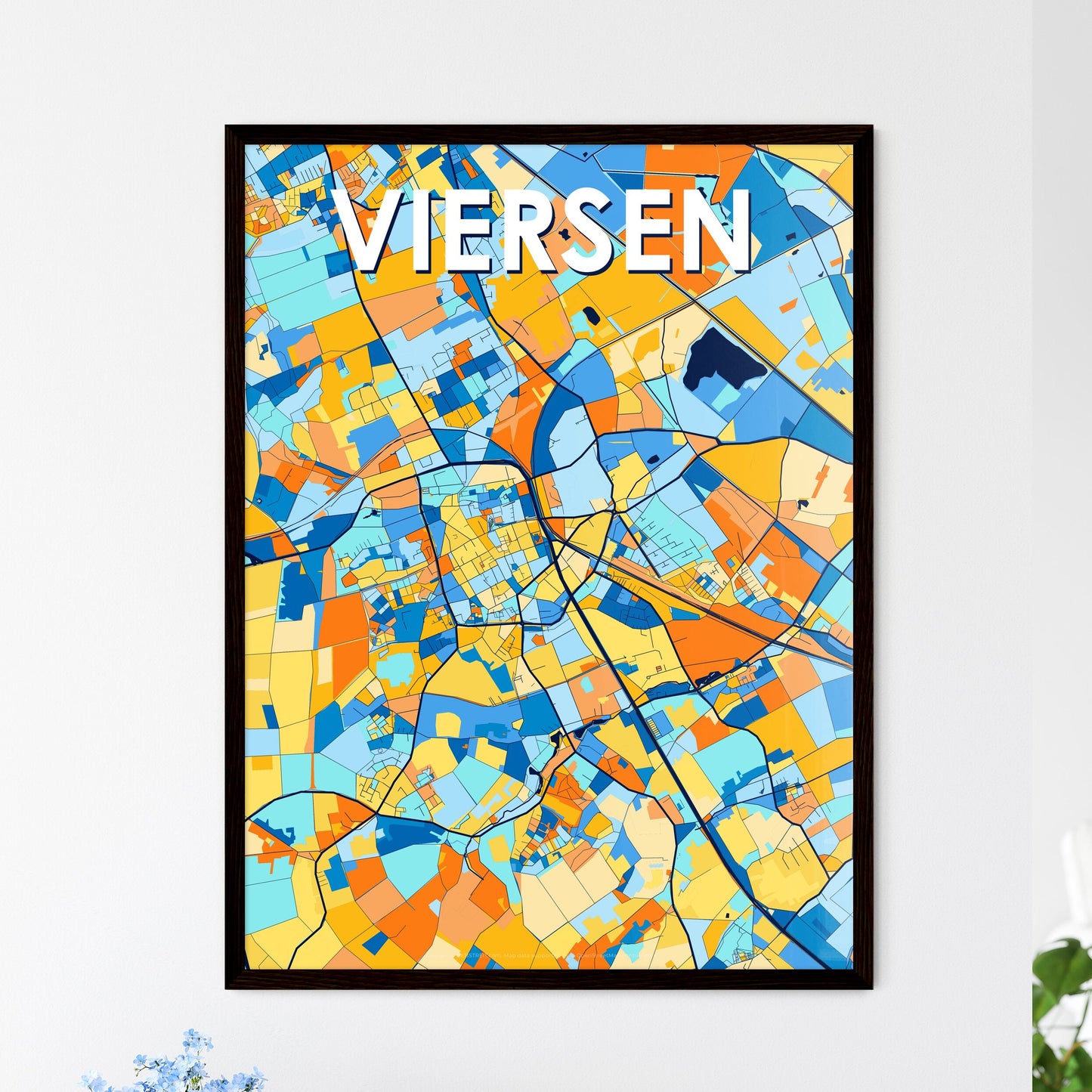 VIERSEN GERMANY Vibrant Colorful Art Map Poster Blue Orange