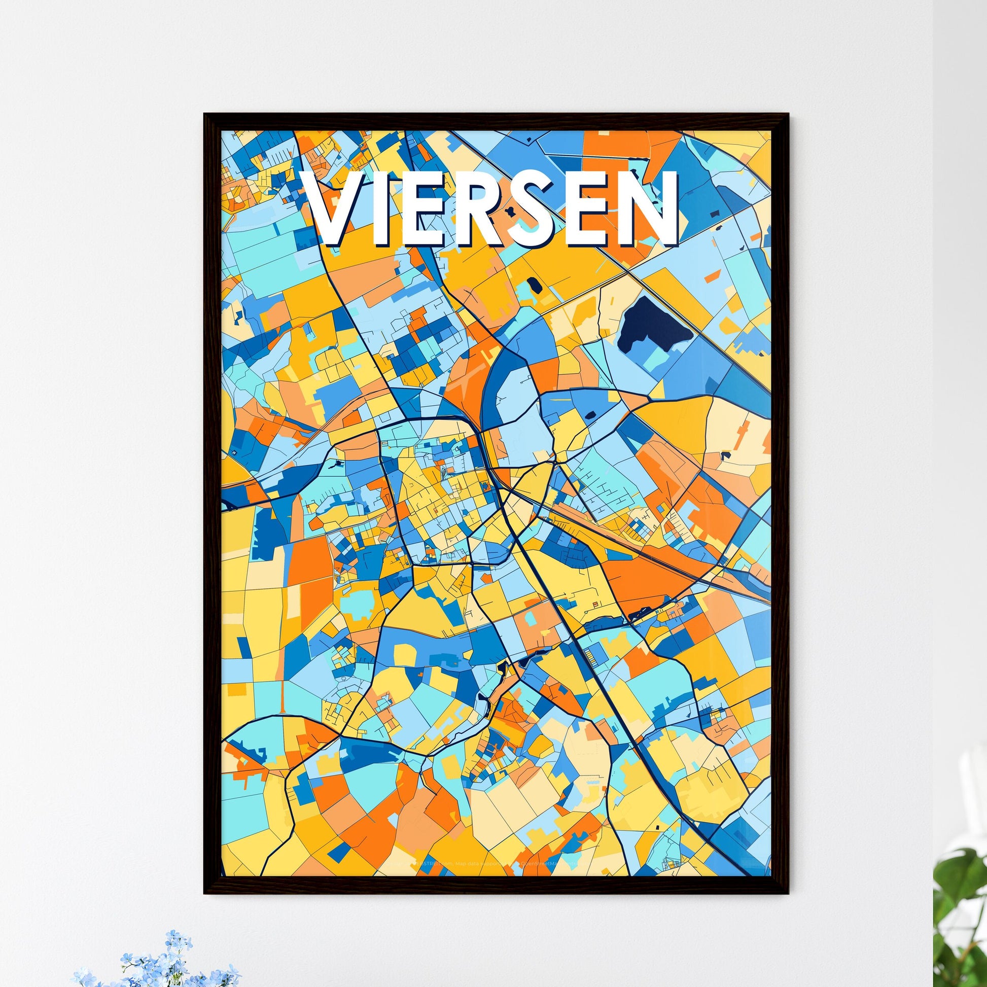 VIERSEN GERMANY Vibrant Colorful Art Map Poster Blue Orange