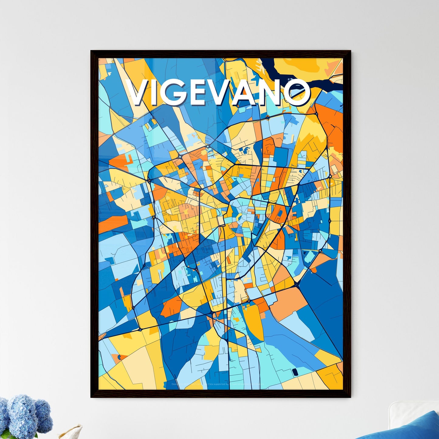 VIGEVANO ITALY Vibrant Colorful Art Map Poster Blue Orange