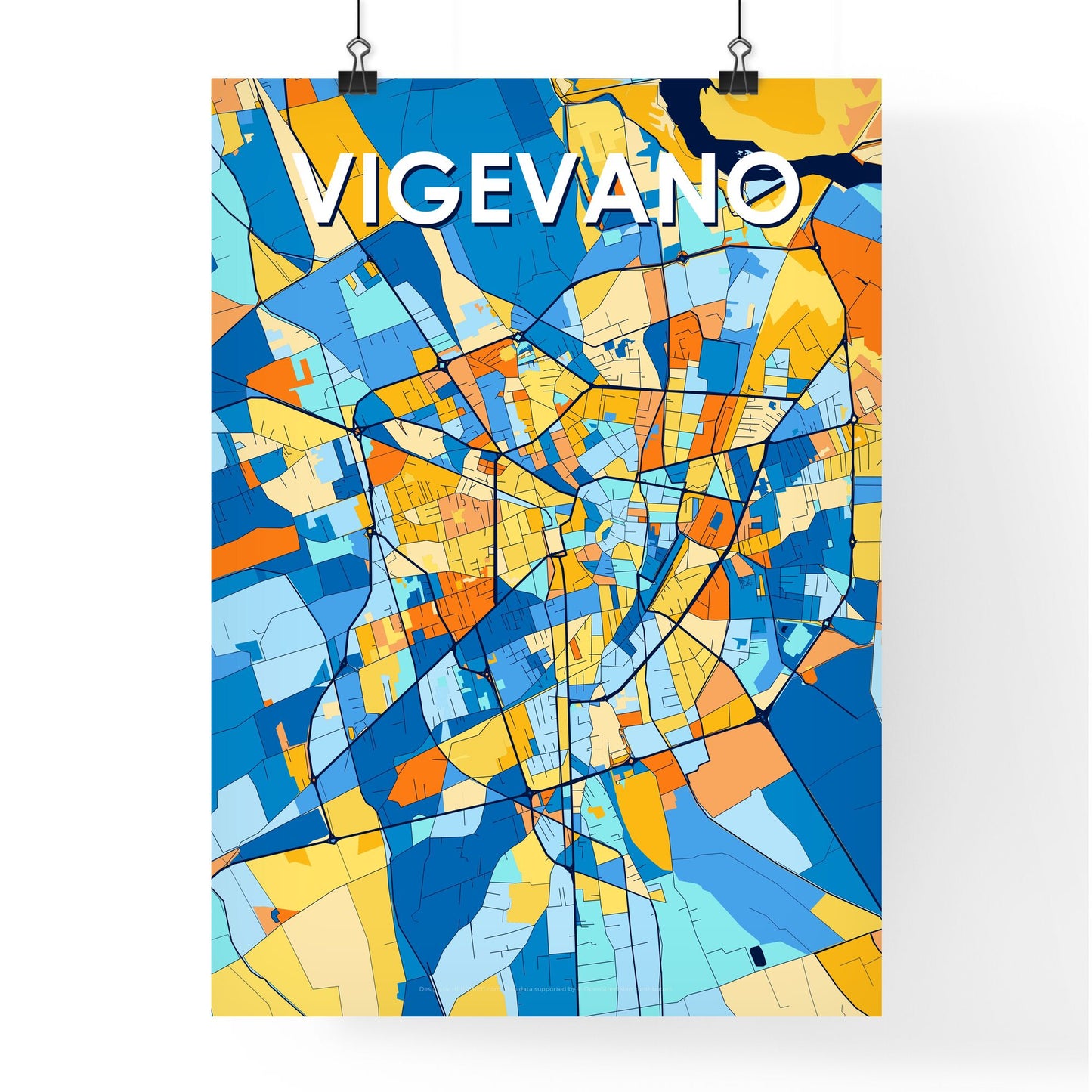 VIGEVANO ITALY Vibrant Colorful Art Map Poster Blue Orange