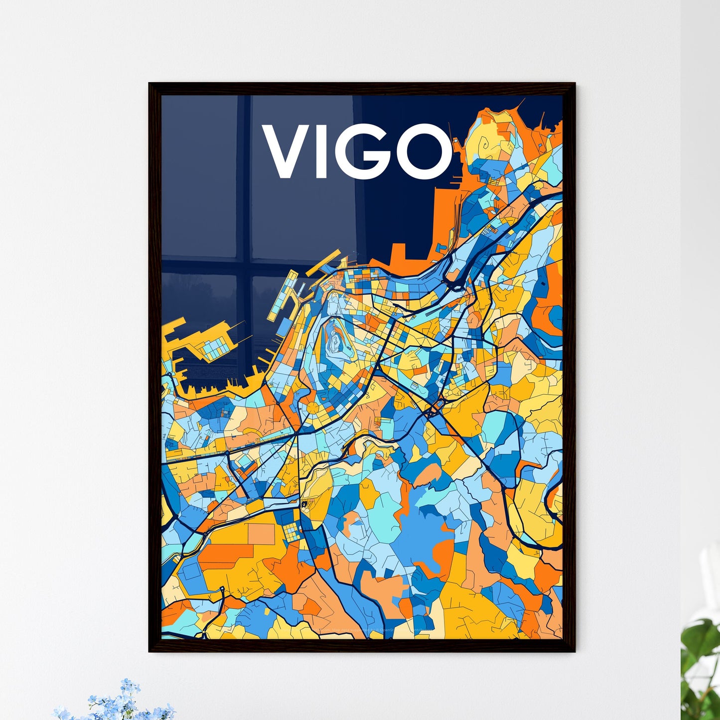 VIGO SPAIN Vibrant Colorful Art Map Poster Blue Orange