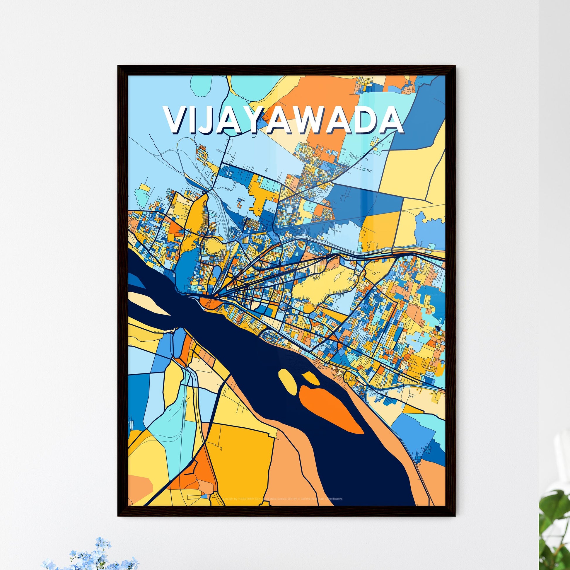 VIJAYAWADA INDIA Vibrant Colorful Art Map Poster Blue Orange