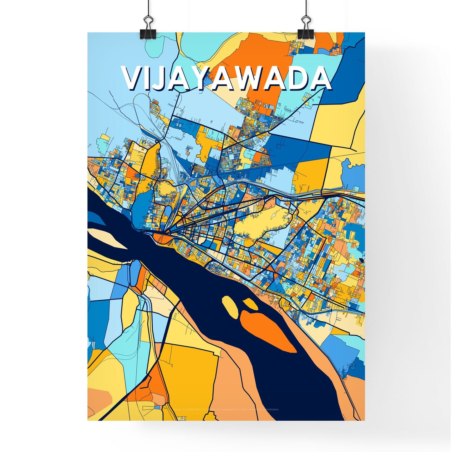 VIJAYAWADA INDIA Vibrant Colorful Art Map Poster Blue Orange