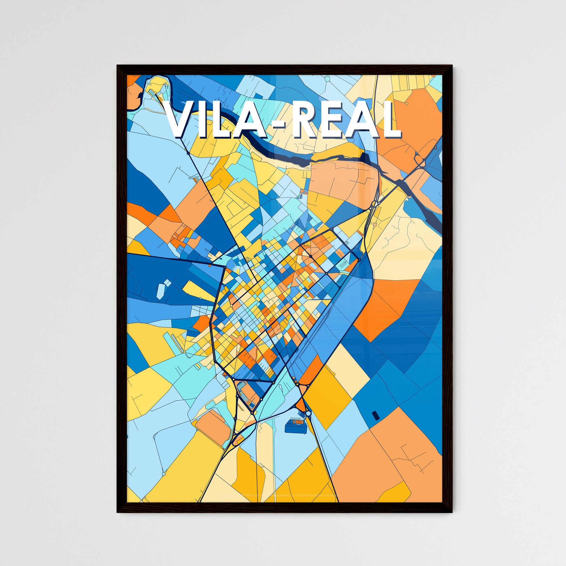 VILA-REAL SPAIN Vibrant Colorful Art Map Poster Blue Orange