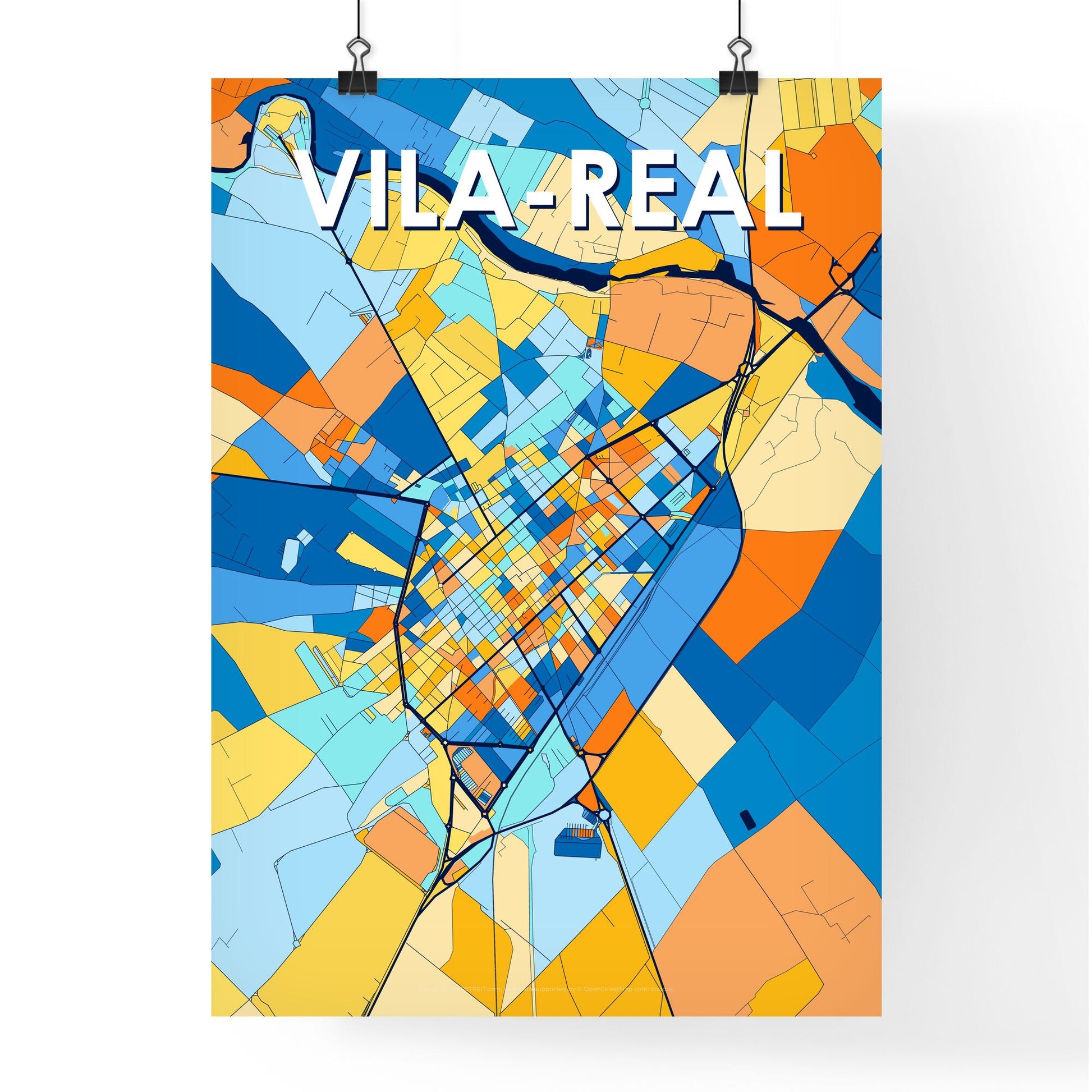 VILA-REAL SPAIN Vibrant Colorful Art Map Poster Blue Orange