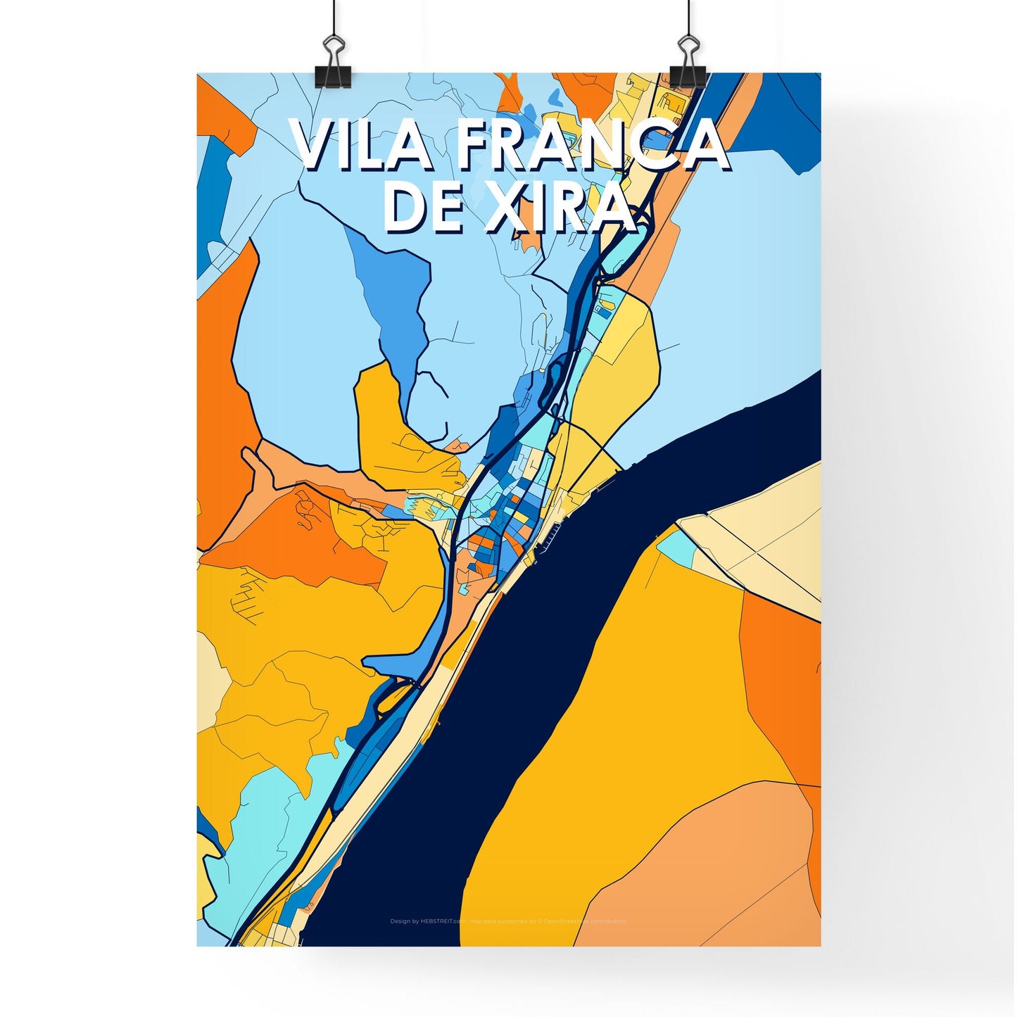 VILA FRANCA DE XIRA PORTUGAL Vibrant Colorful Art Map Poster Blue Orange