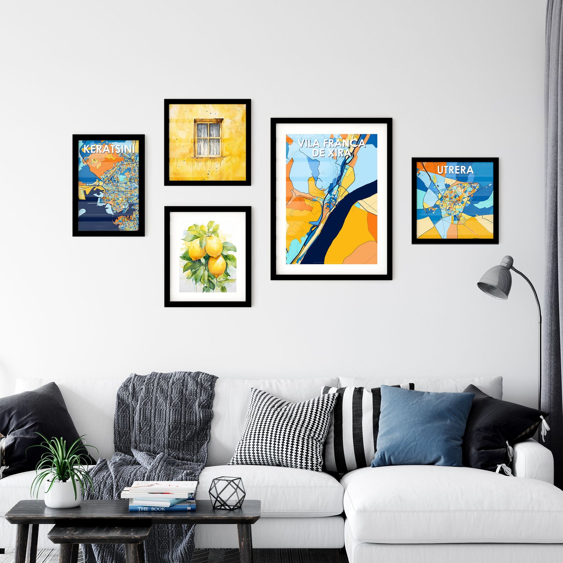 VILA FRANCA DE XIRA PORTUGAL Vibrant Colorful Art Map Poster Blue Orange