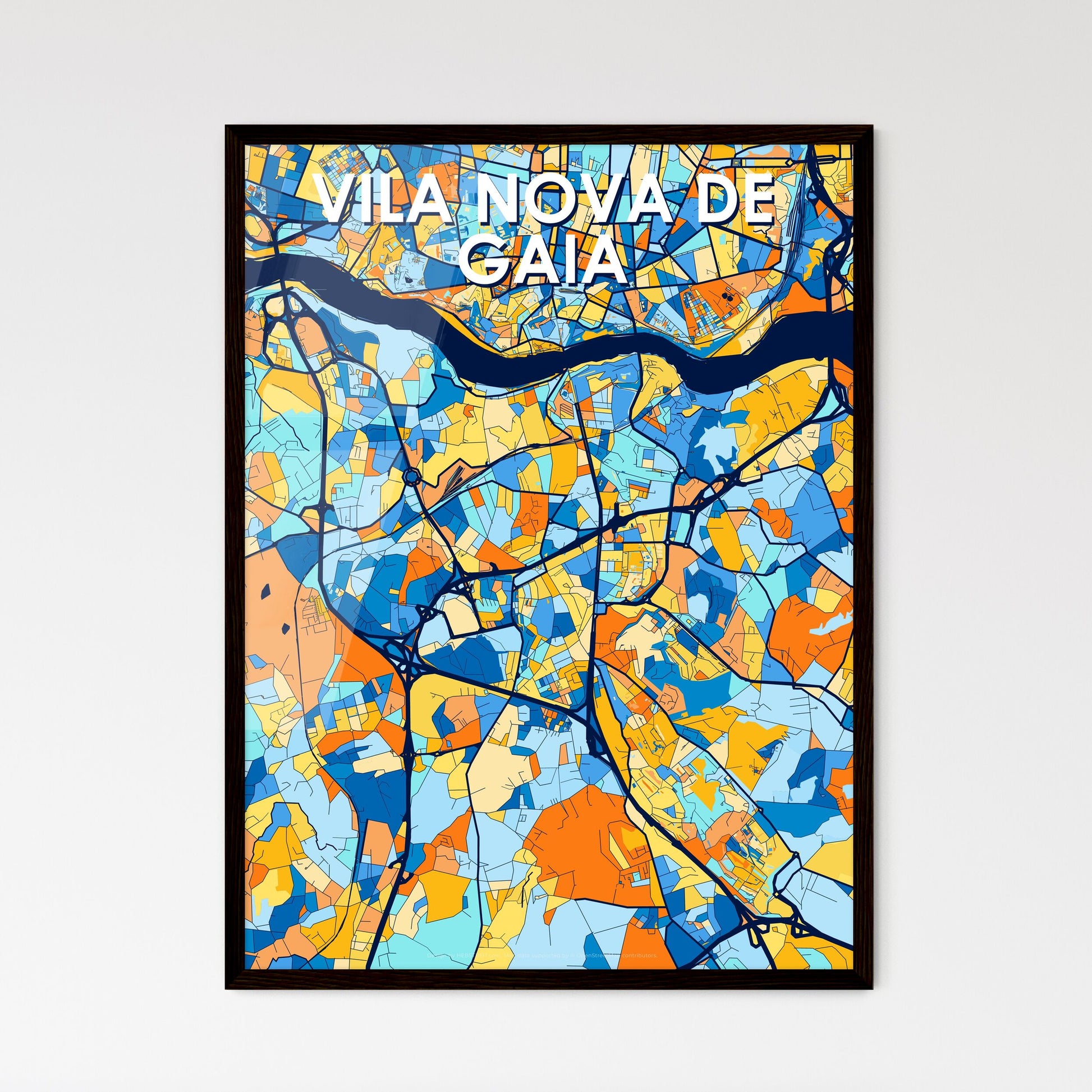 VILA NOVA DE GAIA PORTUGAL Vibrant Colorful Art Map Poster Blue Orange