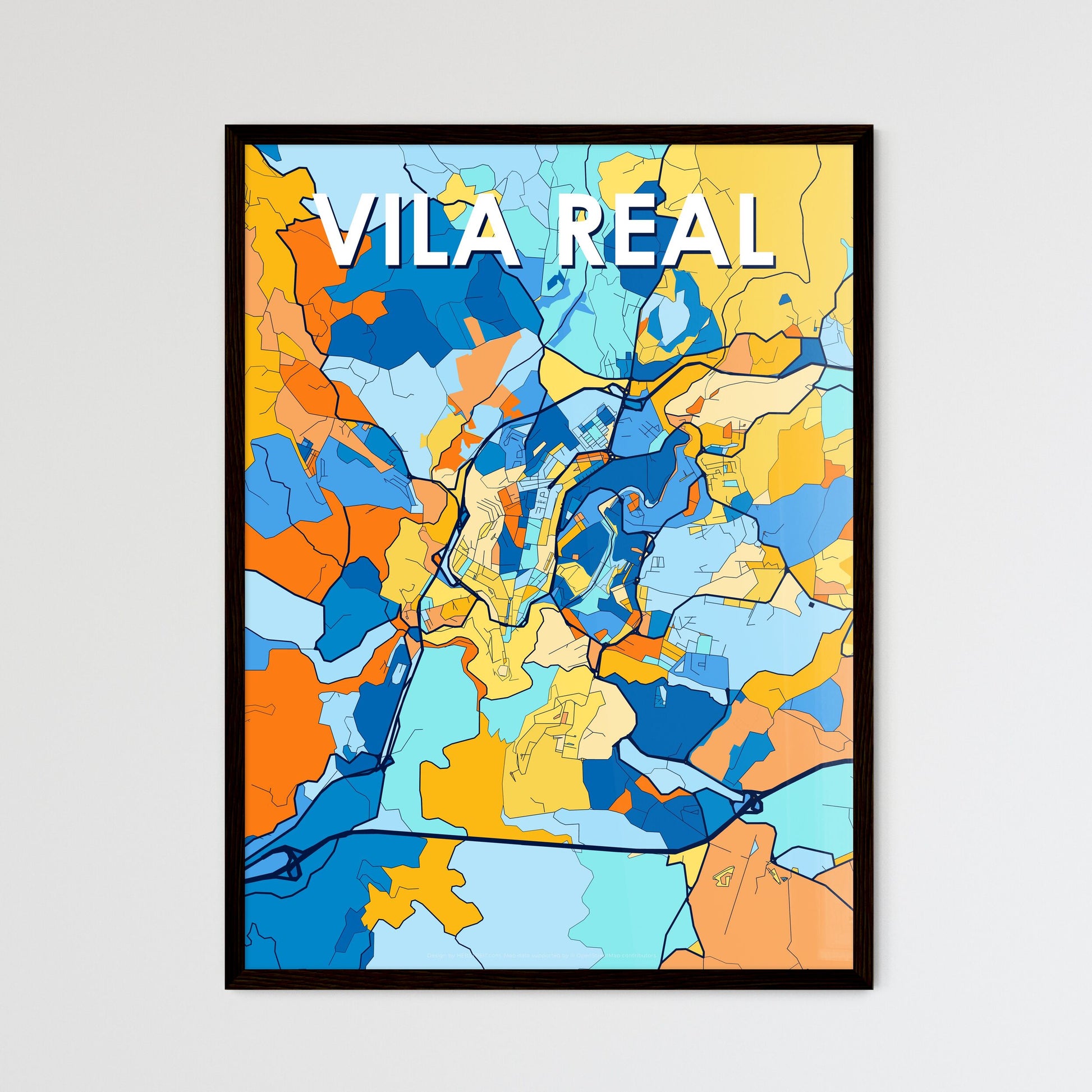 VILA REAL PORTUGAL Vibrant Colorful Art Map Poster Blue Orange