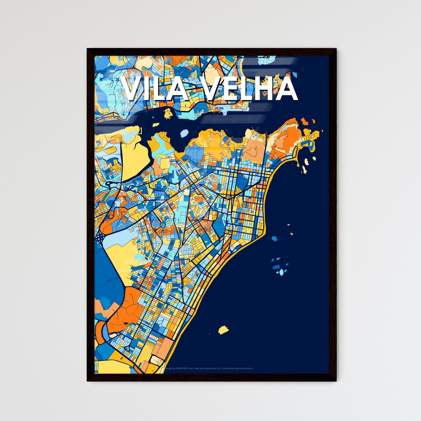 VILA VELHA BRAZIL Vibrant Colorful Art Map Poster Blue Orange