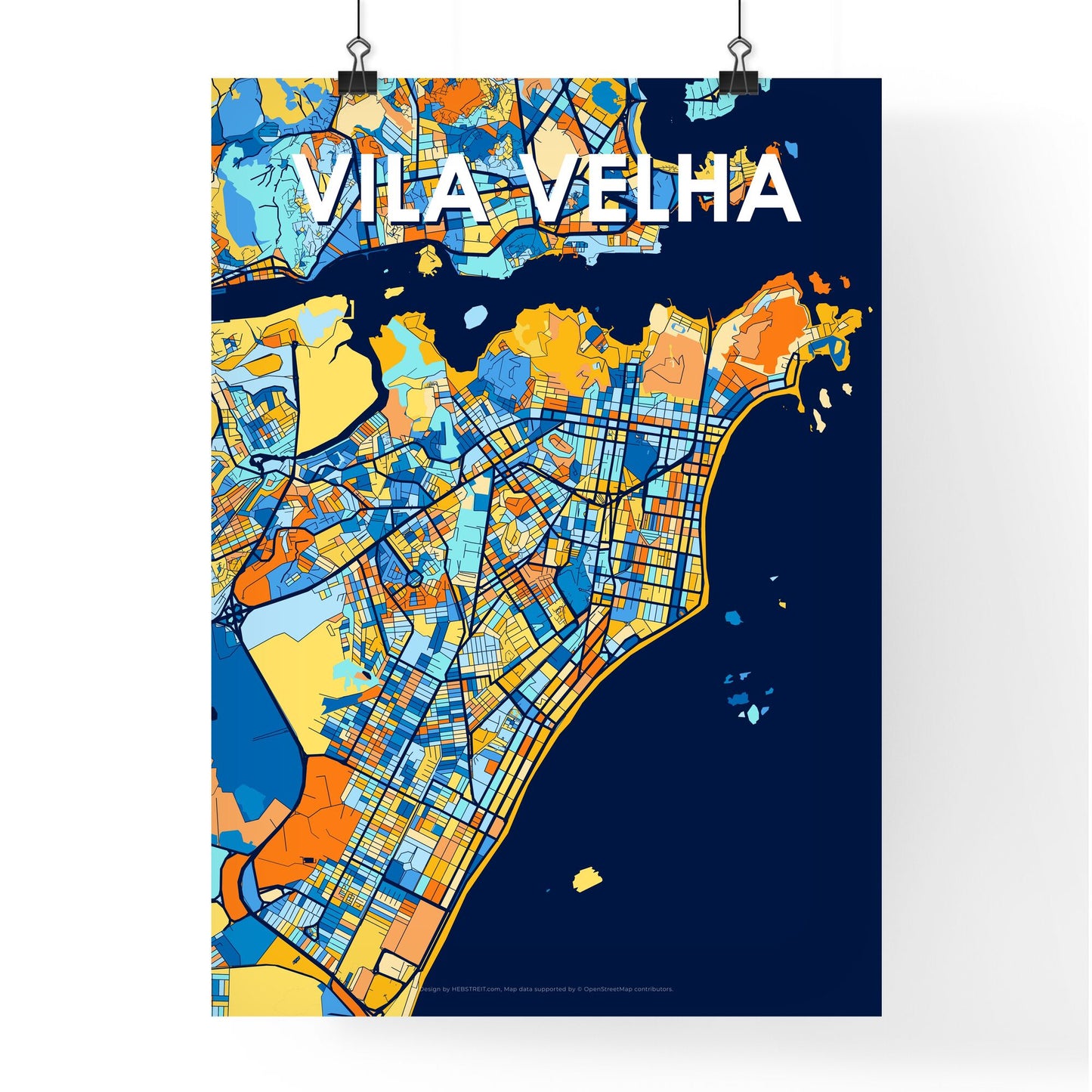 VILA VELHA BRAZIL Vibrant Colorful Art Map Poster Blue Orange