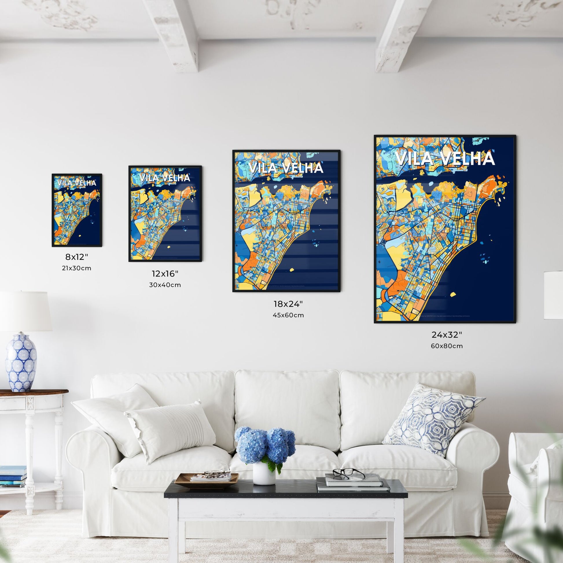 VILA VELHA BRAZIL Vibrant Colorful Art Map Poster Blue Orange