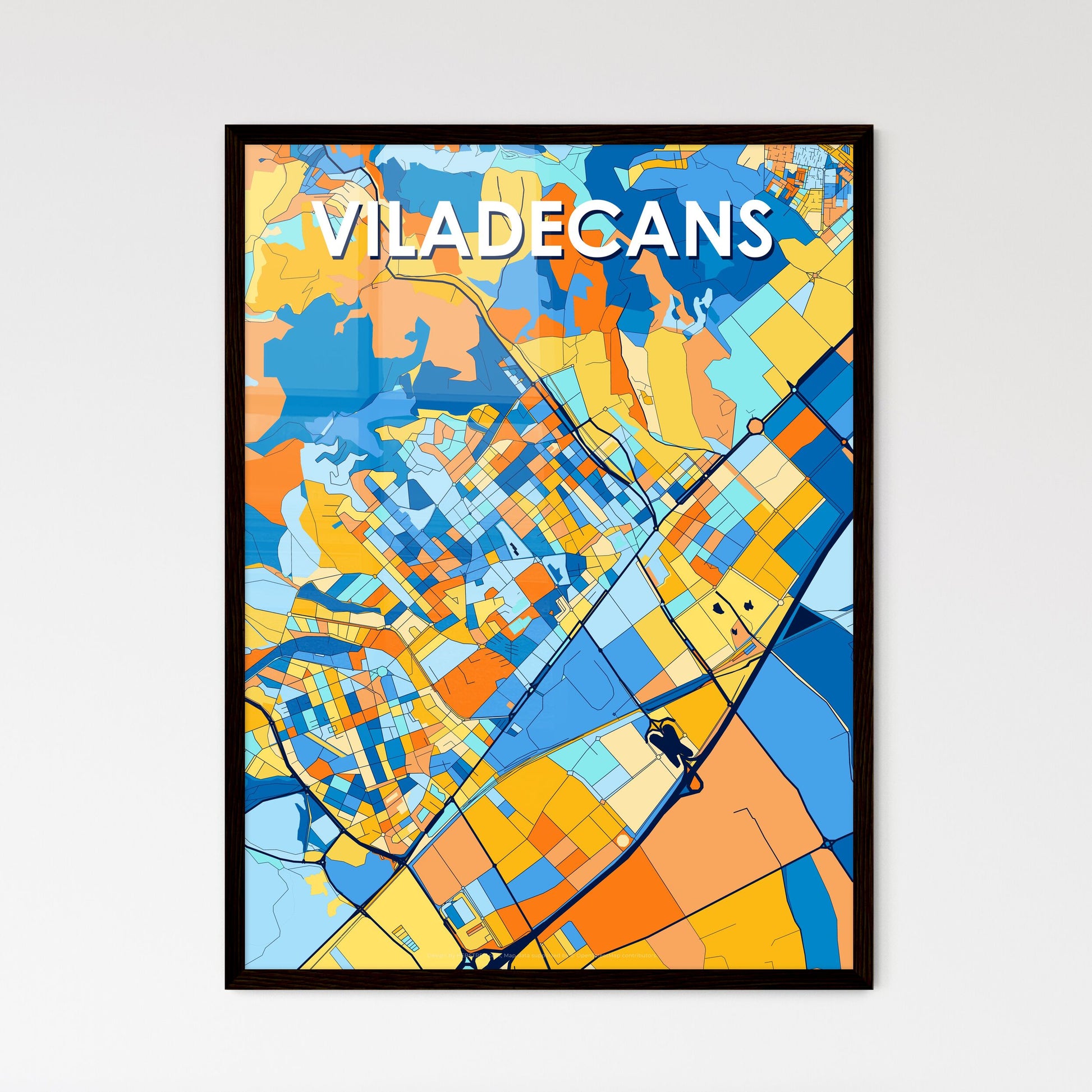 VILADECANS SPAIN Vibrant Colorful Art Map Poster Blue Orange