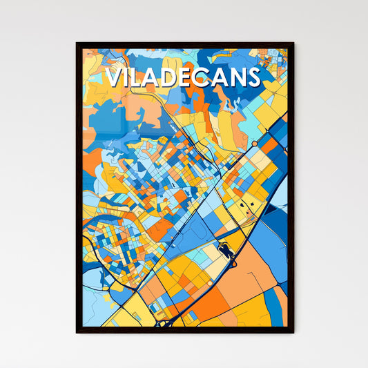 VILADECANS SPAIN Vibrant Colorful Art Map Poster Blue Orange