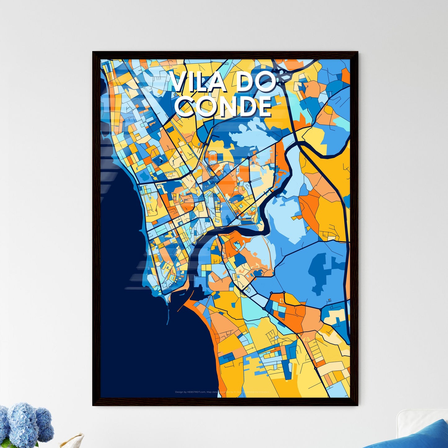 VILA DO CONDE PORTUGAL Vibrant Colorful Art Map Poster Blue Orange