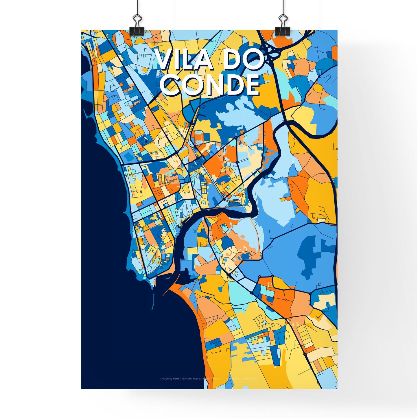 VILA DO CONDE PORTUGAL Vibrant Colorful Art Map Poster Blue Orange